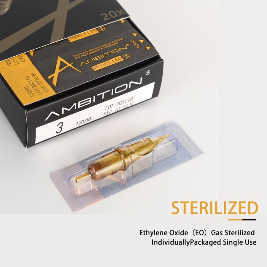 Тату картридж Ambition Gold Armor Round Liner 9 - 0,30 мм Long Taper