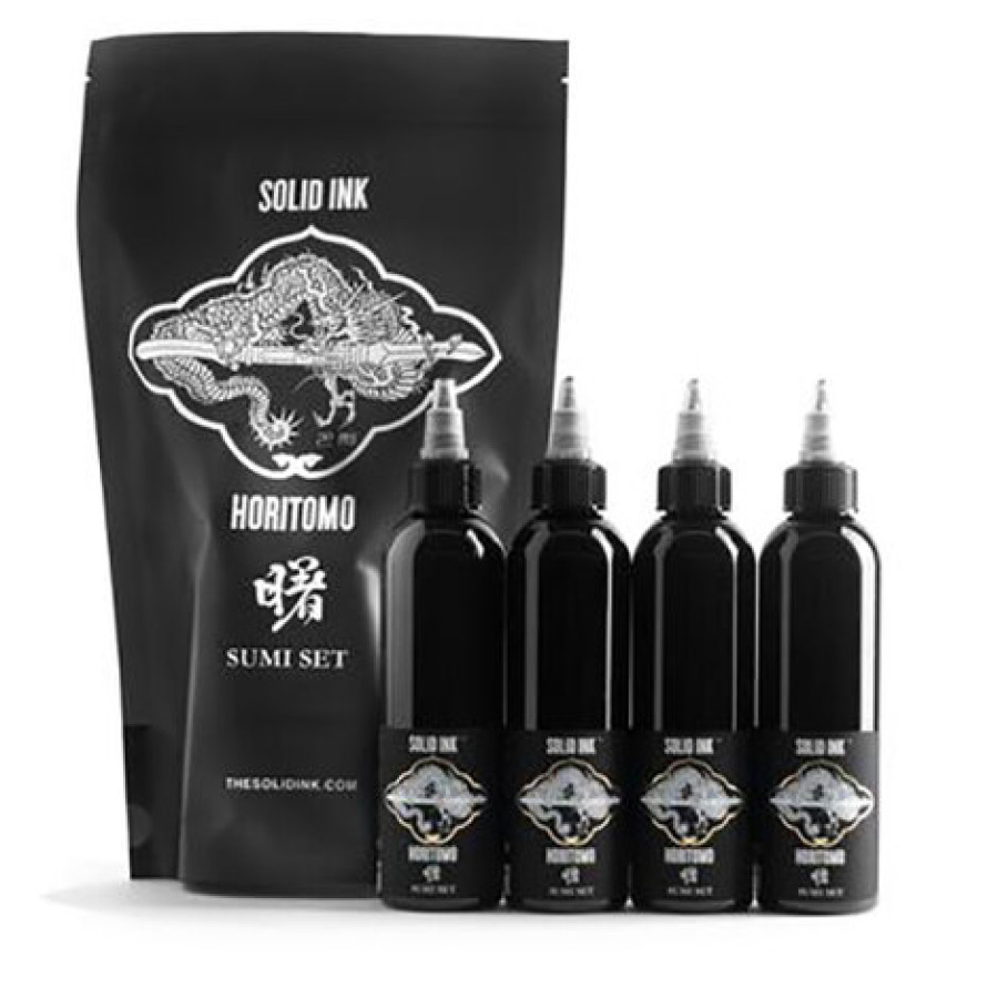 Тату краска Solid Ink Horitomo Sumi Set (Black, Dark, Medium, Light)
